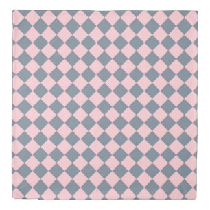 Pink Gray Checker Diamond Pattern Duvet Cover