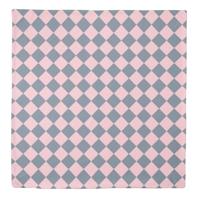 Pink Gray Checker Diamond Pattern Duvet Cover (Front)
