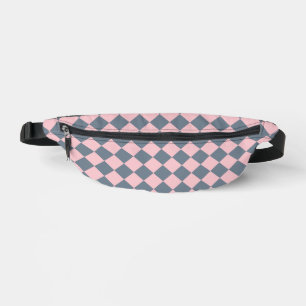 Pink Gray Checker Diamond Pattern Fanny Pack