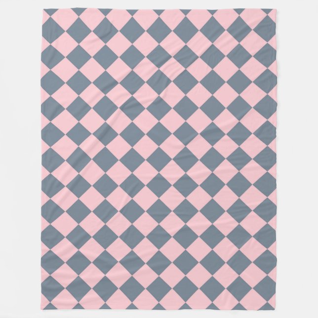 Pink Gray Checker Diamond Pattern Fleece Blanket (Front)