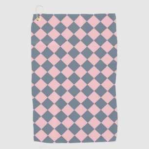 Pink Gray Checker Diamond Pattern Golf Towel
