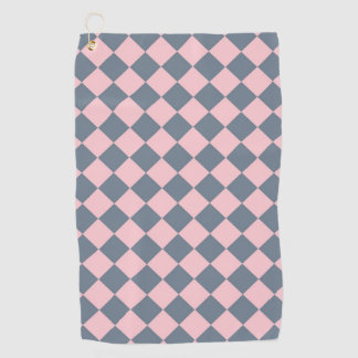 Pink Gray Checker Diamond Pattern Golf Towel