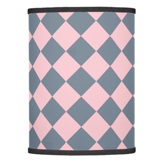 Pink Gray Checker Diamond Pattern Lamp Shade (Front)