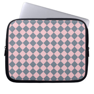 Pink Gray Checker Diamond Pattern Laptop Sleeve