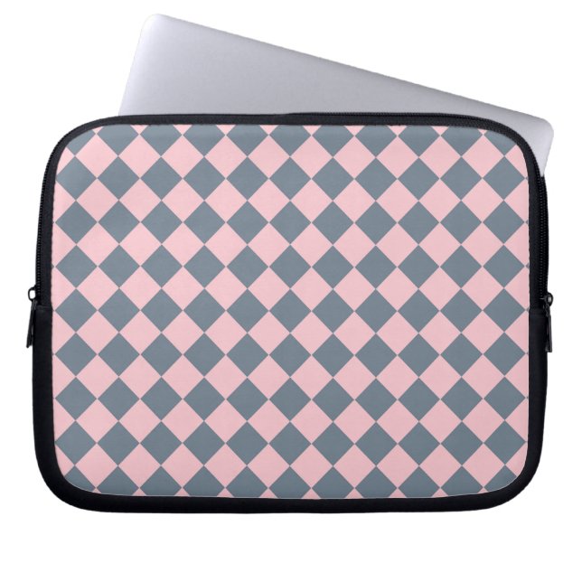 Pink Gray Checker Diamond Pattern Laptop Sleeve (Front)