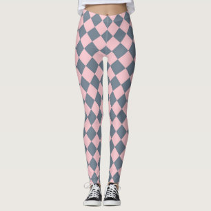 Pink Gray Checker Diamond Pattern Leggings