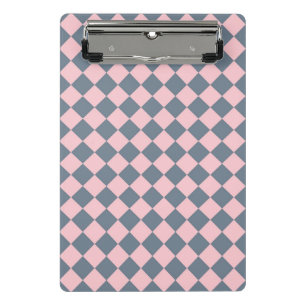 Pink Gray Checker Diamond Pattern Mini Clipboard