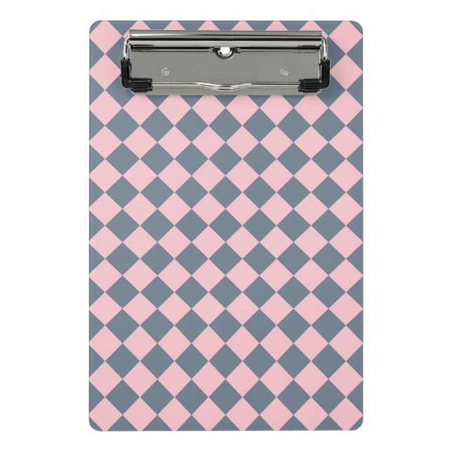 Pink Gray Checker Diamond Pattern  Mini Clipboard (Front)