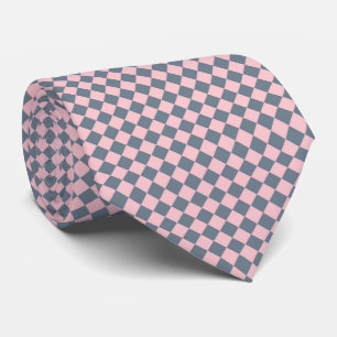 Pink Gray Checker Diamond Pattern Neck Tie