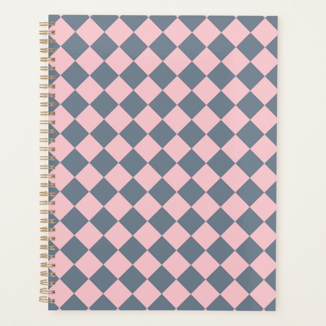 Pink Gray Checker Diamond Pattern  Planner (Front)