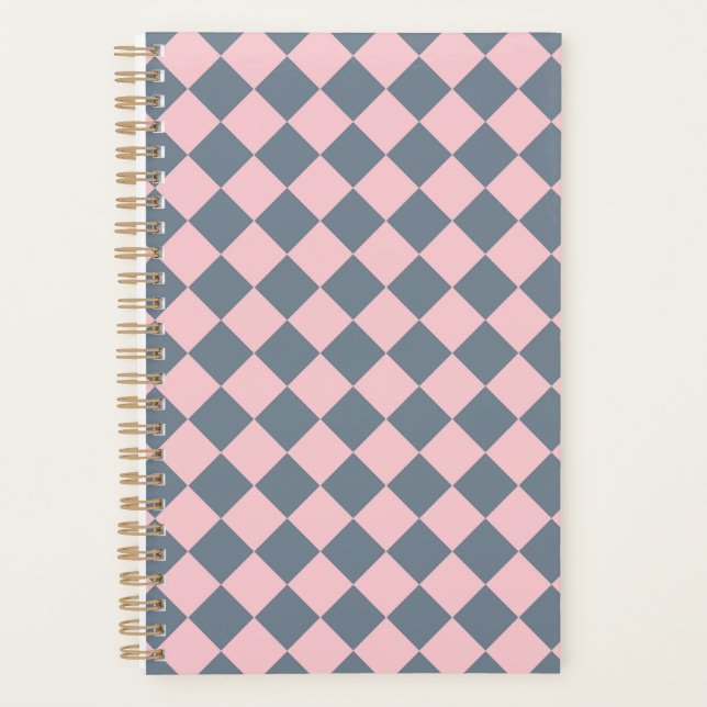 Pink Gray Checker Diamond Pattern  Planner (Front)