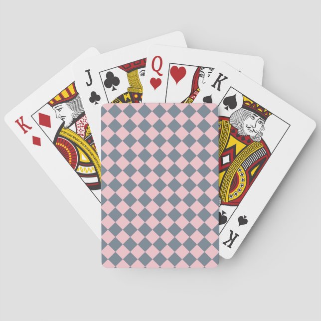 Pink Gray Checker Diamond Pattern  Poker Cards (Back)