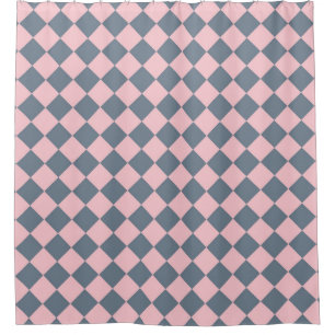 Pink Gray Checker Diamond Pattern Shower Curtain