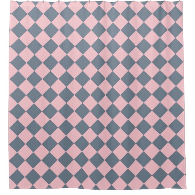 Pink Gray Checker Diamond Pattern  Shower Curtain (Front)