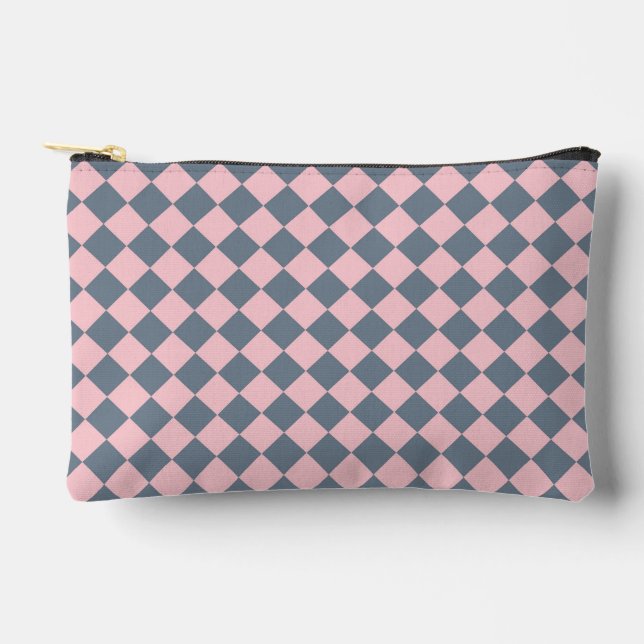 Pink Gray Checker Diamond Pattern Small Accessory Pouch (Front)