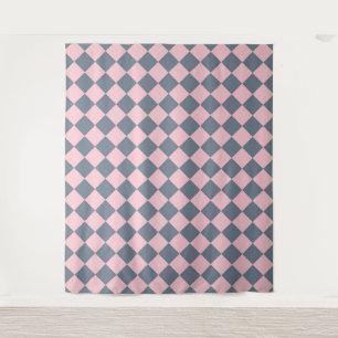 Pink Gray Checker Diamond Pattern  Tapestry