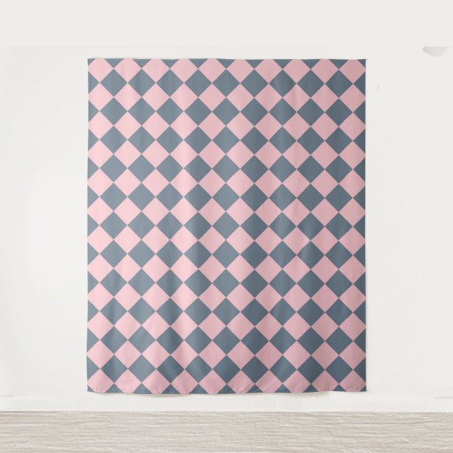 Pink Gray Checker Diamond Pattern  Tapestry (Front)