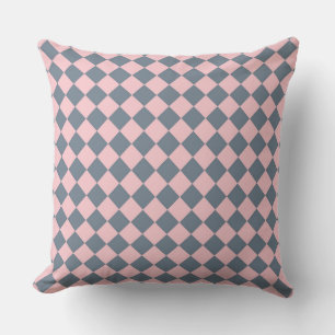 Pink Gray Checker Diamond Pattern Throw Pillow