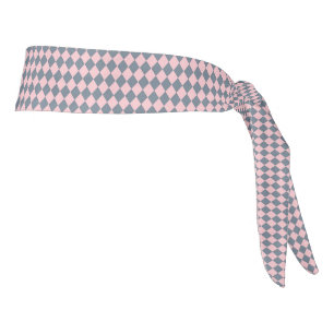 Pink Gray Checker Diamond Pattern Tie Headband