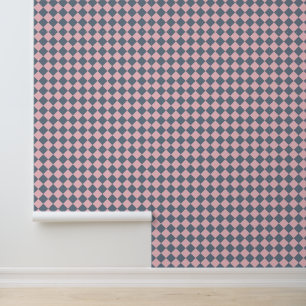 Pink Gray Checker Diamond Pattern Wallpaper