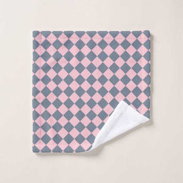 Pink Gray Checker Diamond Pattern  Wash Cloth (Wash Cloth)