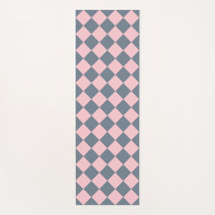 Pink Gray Checker Diamond Pattern  Yoga Mat