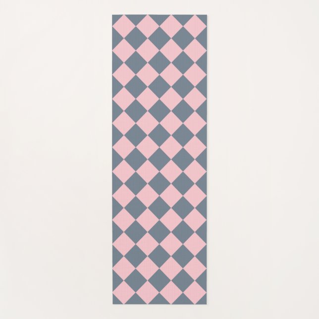 Pink Gray Checker Diamond Pattern  Yoga Mat (Front)