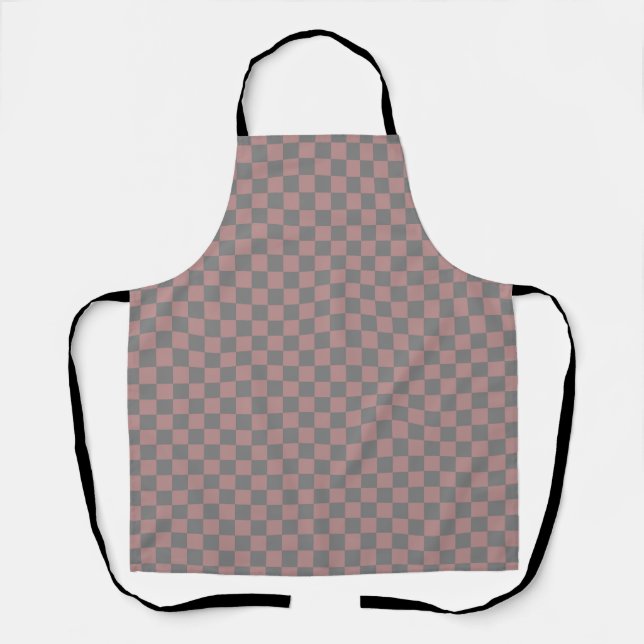 Pink Gray Checkerboard Gingham Pattern Apron (Front)