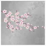 Pink Gray Cherry Blossoms Pattern Fabric
