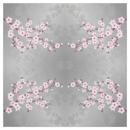 Pink Gray Cherry Blossoms Pattern Fabric