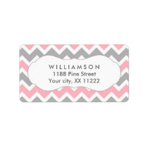 pink & gray chevron address labels shower favor