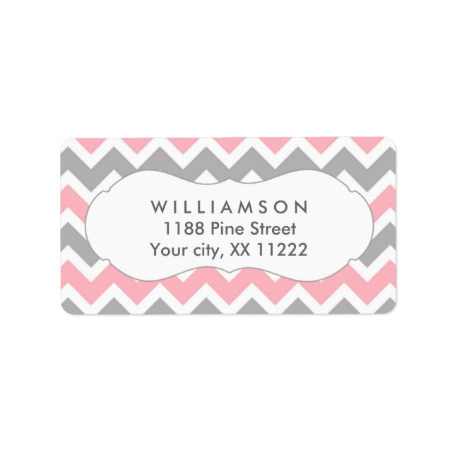 pink & gray chevron address labels shower favor (Front)