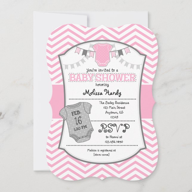 Pink Gray Chevron Baby Shower Invitation (Front)