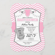 Pink Gray Chevron Baby Shower Invitation