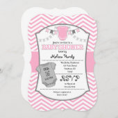 Pink Gray Chevron Baby Shower Invitation (Front/Back)