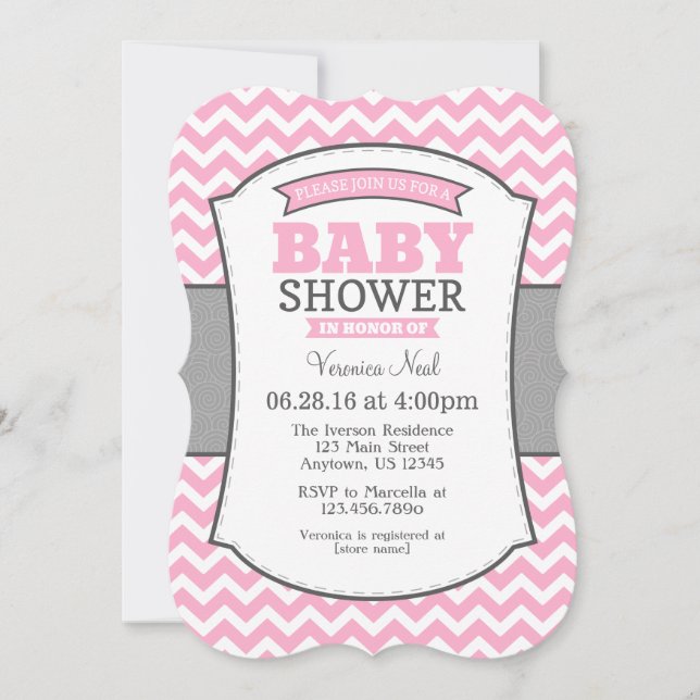 Pink Gray Chevron Baby Shower Invitation (Front)