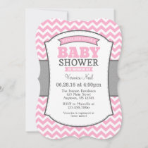 Pink Gray Chevron Baby Shower Invitation