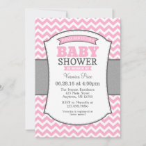 Pink Gray Chevron Baby Shower Invitation