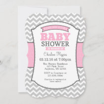 Pink Gray Chevron Baby Shower Invitation