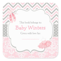 Pink/Gray Chevron Ballerina Baby Shower Bookplate