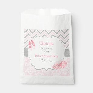 Pink & Gray Chevron Ballerina Baby Shower Favor Bag