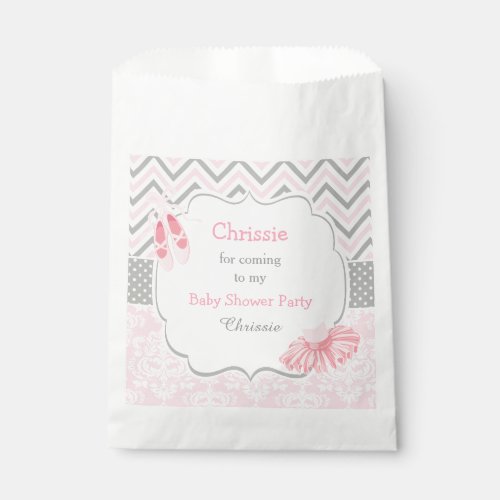 Pink  Gray Chevron Ballerina Baby Shower Favor Bag