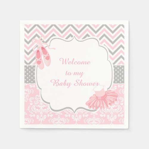 Pink  Gray Chevron Ballerina Baby Shower Napkins