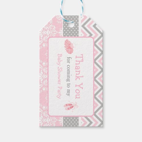 Pink  Gray Chevron Ballerina Thank You Gift Tag