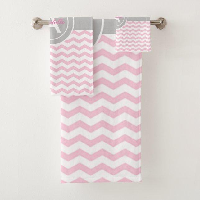 Pink Gray Chevron Bath Towel Set (Insitu)