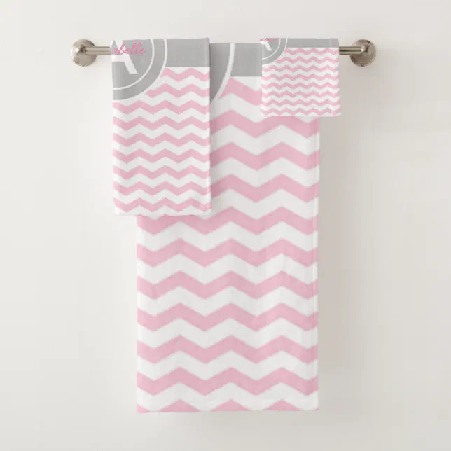 Pink Gray Chevron Bath Towel Set Zazzle