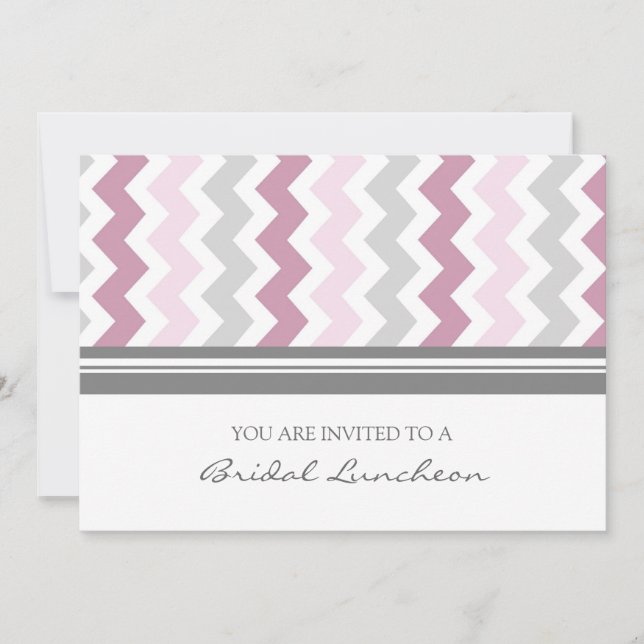 Pink Gray Chevron Bridal Lunch Invitation Cards (Front)
