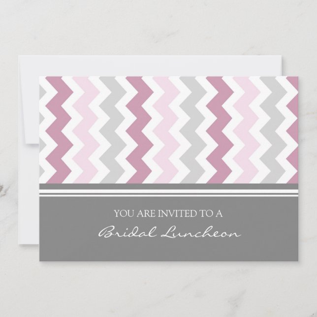 Pink Gray Chevron Bridal Lunch Invitation Cards (Front)