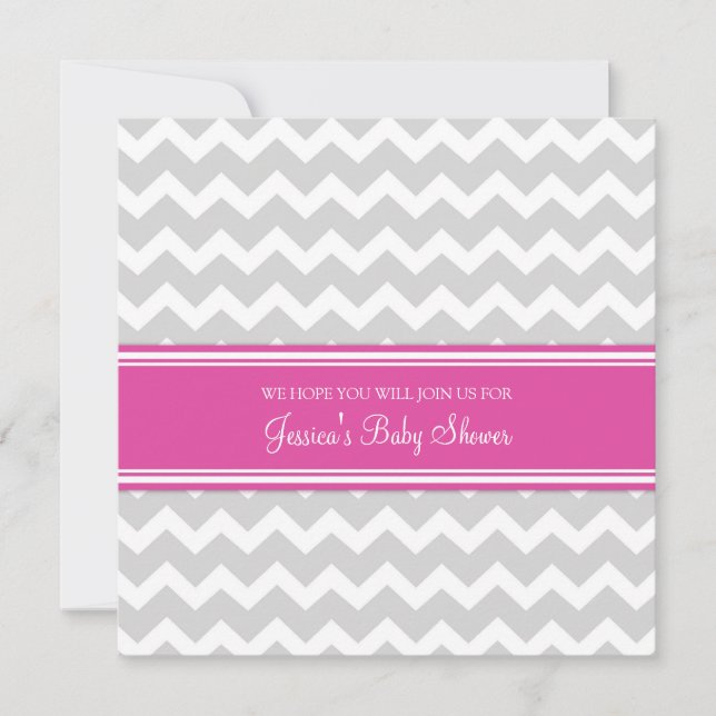 Pink Gray Chevron Custom Baby Shower Invitations (Front)