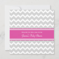 Pink Gray Chevron Custom Baby Shower Invitations